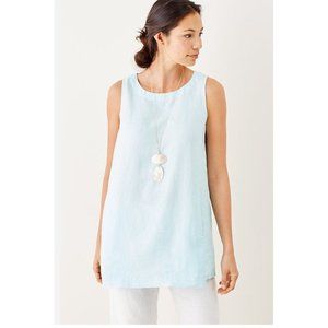 Pure Jill Linen blouse top tunic sleeveless  pockets Medium light aqua blue